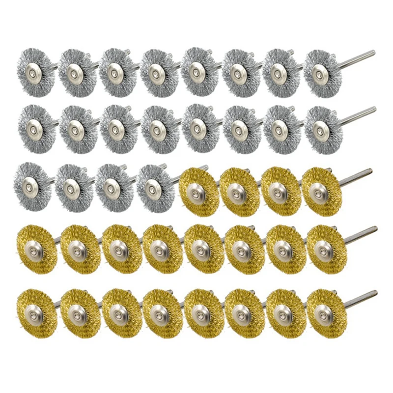 

40 Pieces Mini Wire Brush Wheel Cup Brass Steel Wire Brush Set (3Mm) Shank For Power Dremel Rotary Tool Polishing Buff