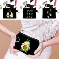 2022 unisex coin purse cartoon avocado print pattern earplugs key storage bag small object ring buckle zipper black canvas mini