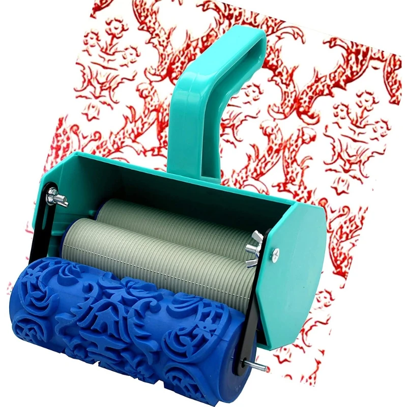 Patterned Paint Roller Decorative 5 Inch Texture Rubber Roller with Painting Machine Home Wall Decoration M4YD
