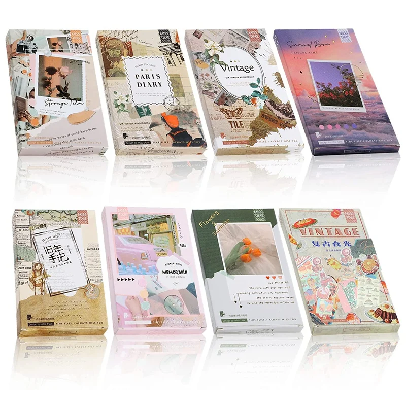 

8Sets Vintage Style Scrapbooking Stickers Washi Stickers Journaling Aesthetic Stickers For Arts Planner Journal Supplies