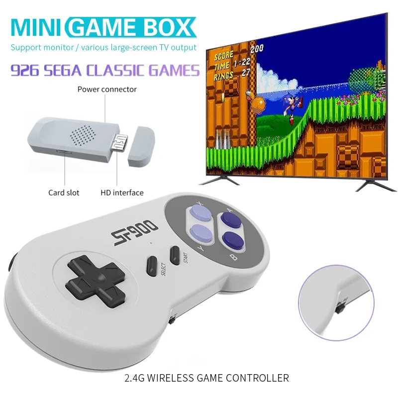 

Беспроводная игровая мини-консоль SF900 2,4G, HD, SFC, ТВ, Ручной игровой Ретро плеер, встроенные 926 игр, подарок для детей и взрослых