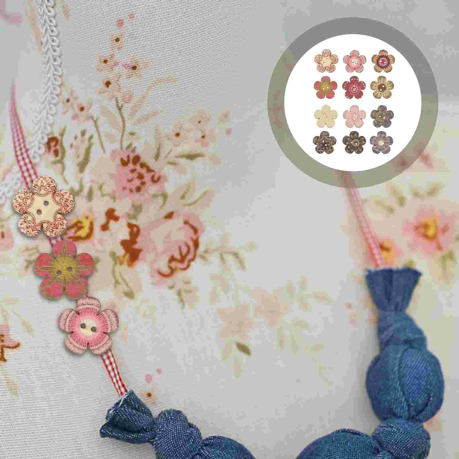

Buttons Button Flower Wood Wooden Sewingdecorative Clothes Colored Hole Vintage Crafts Diy Decor Craft Shaped Accessories