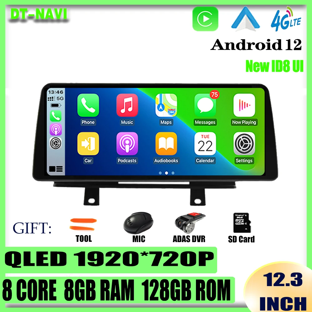 

12.3" QLED Screen Carplay Android12 Car Radio Stereo Multimedia Player Navigation GPS WIFI For BMW F30 F31 F32 F33 F36 NBT EVO
