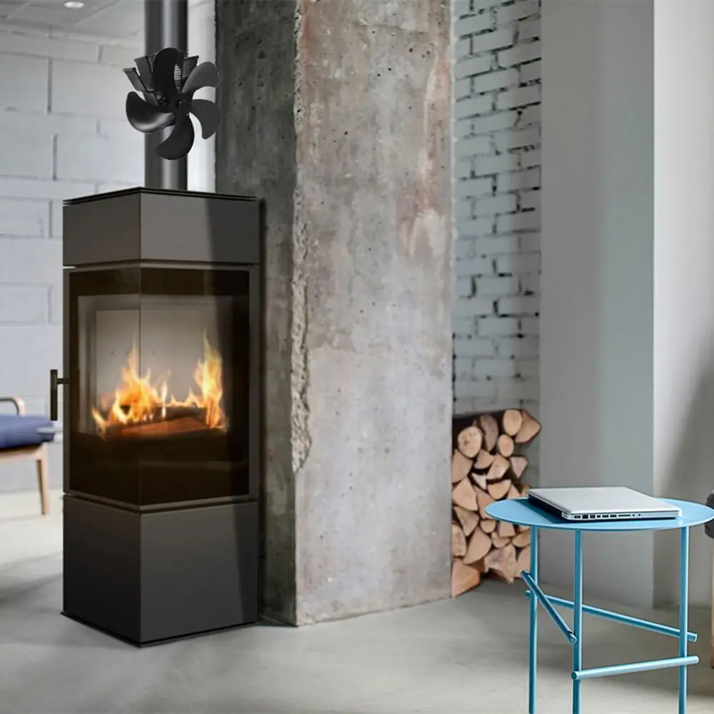 

Black Eco Friendly Quiet Efficient Heat Distribution Fireplace Fan Wall Hanging Stove Fan Heat Powered