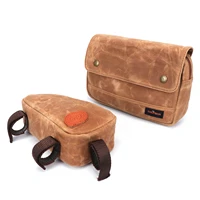 tourbon vintage bike front handlebar bag bicycle frame tube bag cycling storage accessories pouch waxed waterproof canvas 1set
