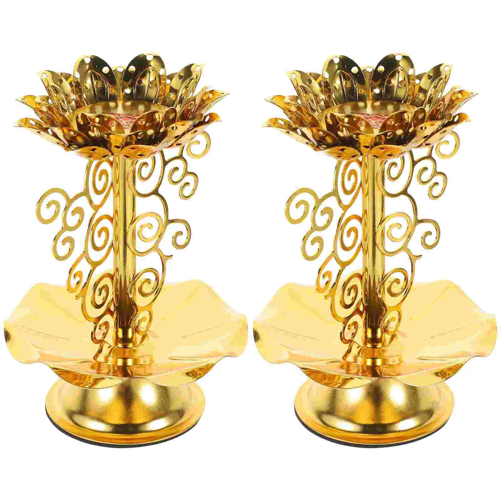 

2 Pcs Home Decor Candlestick Religious Stand Lamp Base Style Figurine Metal