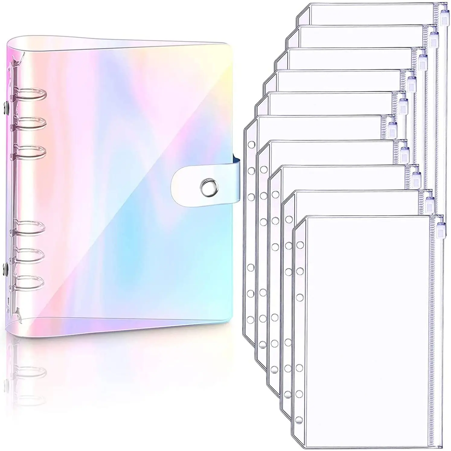 

NEW A6 Clear Soft PVC Notebook Binder Cover Planner 6-Ring Loose-Leaf Folder Cash Budget Envelope System with10 PCS Pockets