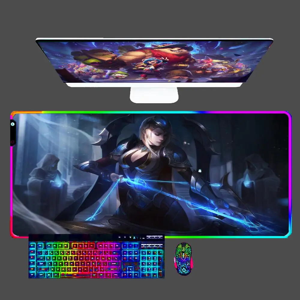 

Ashe League Of Legends RGB Large E-sports Mouse Pad Smooth Flexible Rubber Gamer PC Computer LED Mousepad Keyboard For CSGO Desk