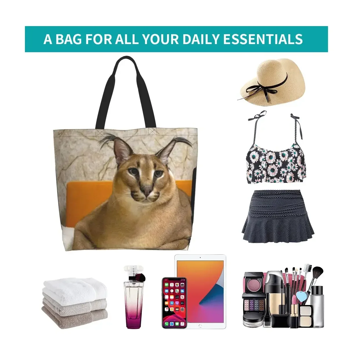 Забавная Сумка-тоут Floppa с котом для покупки продуктов Женская холщовая