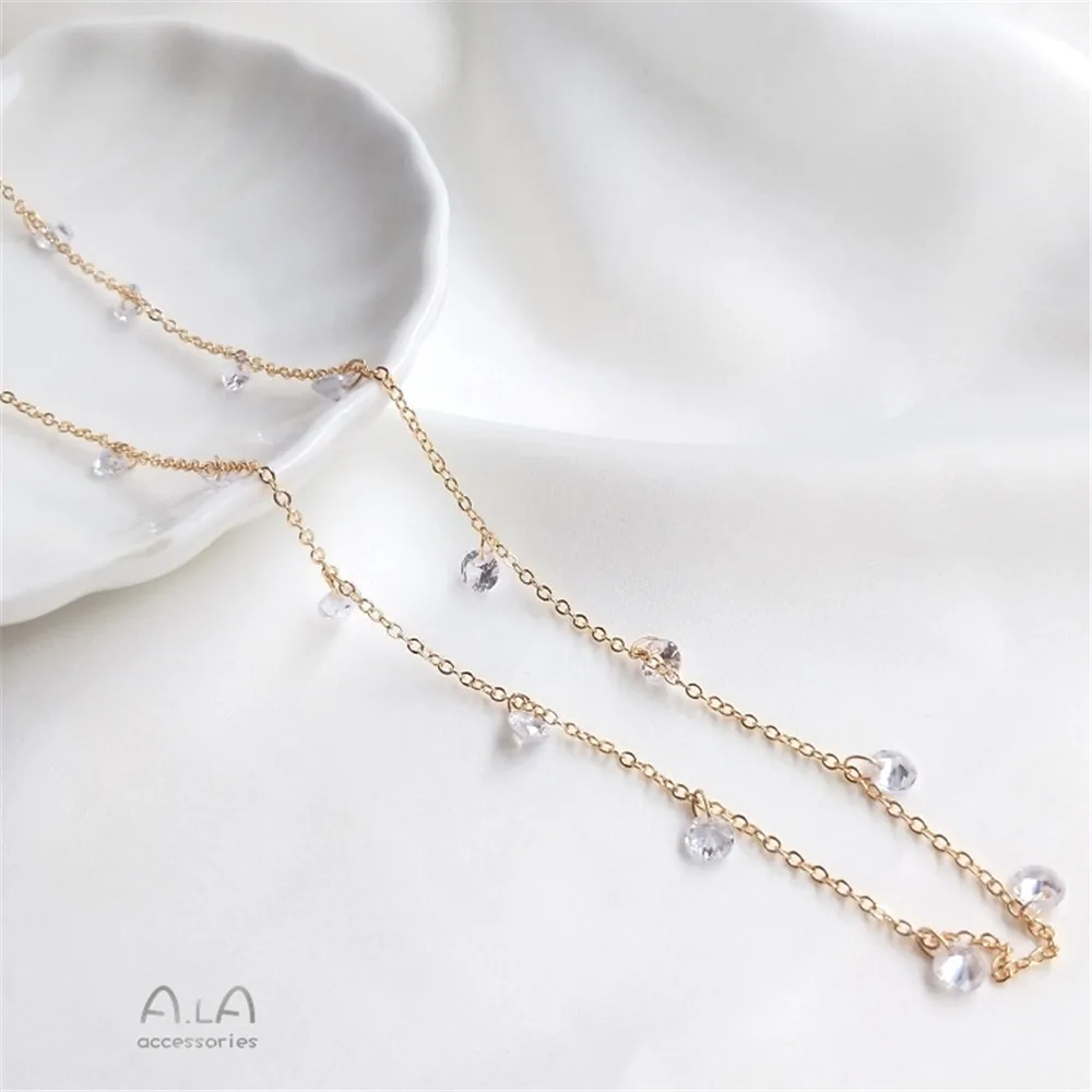 

14K Gold Filled Plated Hang zircon chain hanging flash diamond chain DIY handmade bracelet necklace O word loose chain