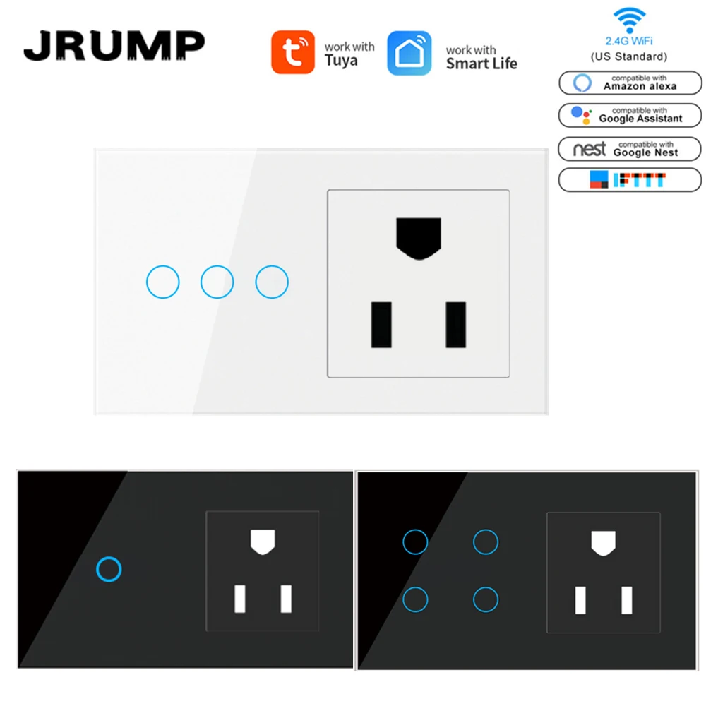 Умный сенсорный выключатель JRUMP, Wi-Fi, голосовое управление, выключатель света, розетка по американскому стандарту, работа с Alexa, Echo, Google Home
