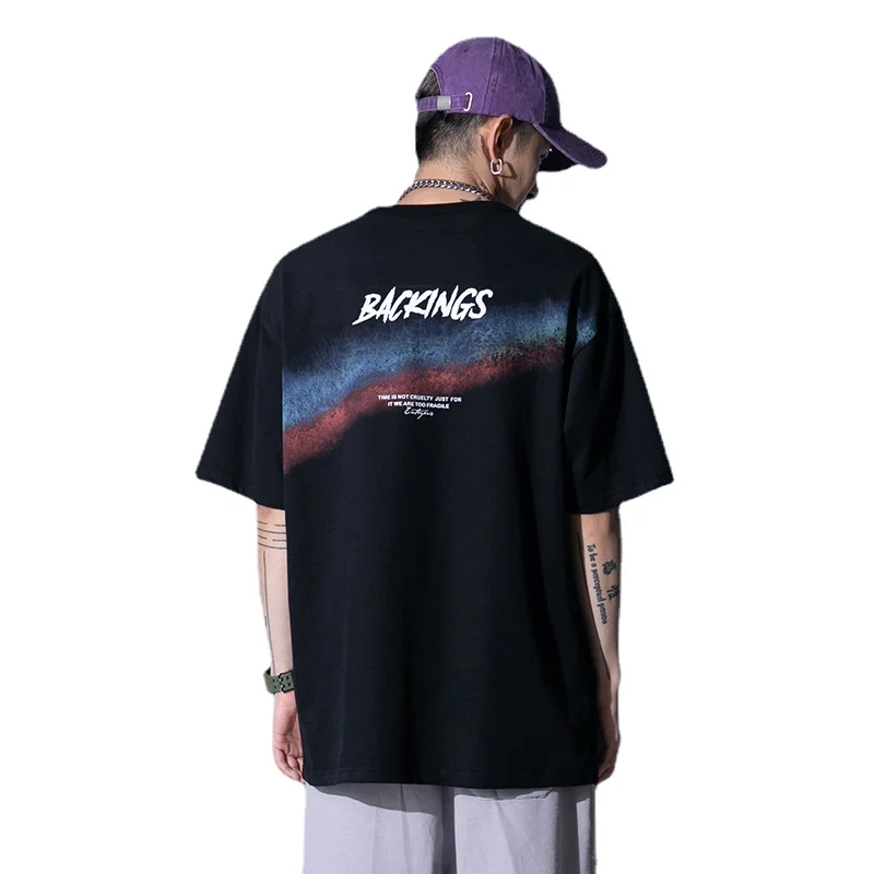 

Summer 2022 New spray-dyed rainbow print short-sleeved T-shirt men's INSTAGRAM trend men's wear