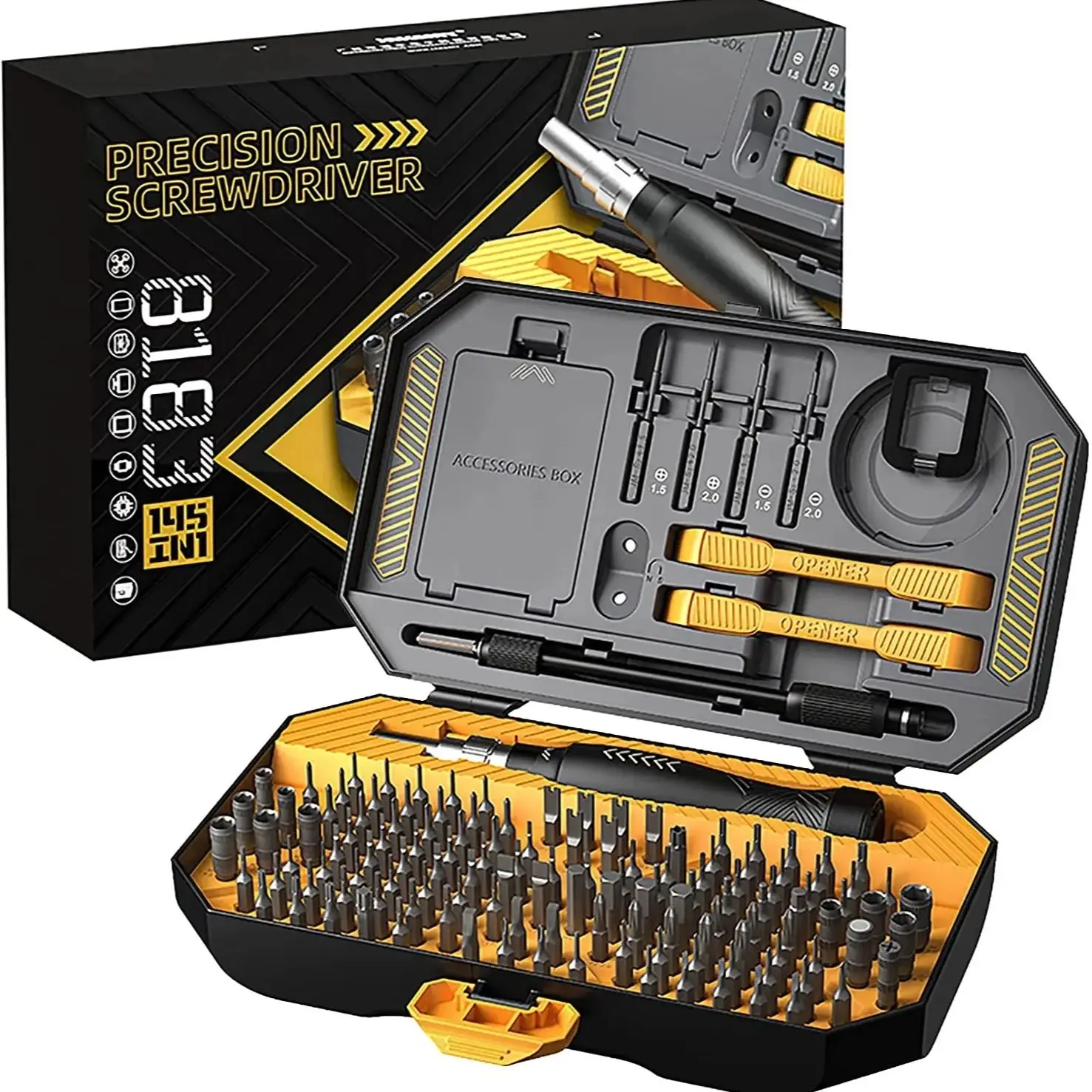 

Набор Прецизионных Отверток 145-в-1 С Магнитными Шестигранными Наконечниками CR-V, Хром-ванадиевая Сталь