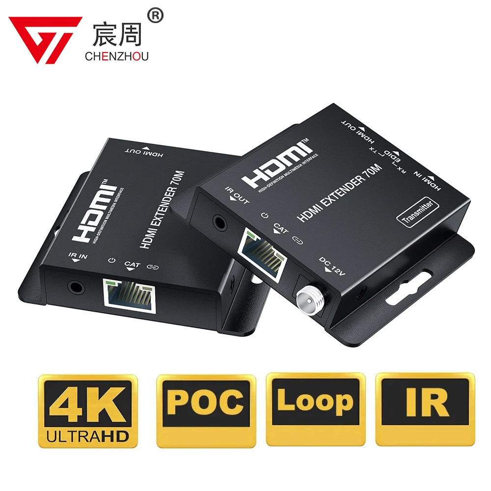 

4K HDMI extender over Cat6/7 cable up to 70M 230ft HDMI 4K extender with IR and HDMI Loop out for HDTV apple TV PS4 PC
