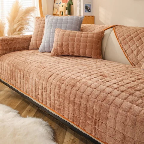 Зимний чехол для дивана, плотный однотонный фланелевый квадратный стеганый чехол для дивана, теплая плюшевая нескользящая универсальная накидка на спинку дивана