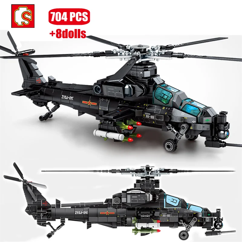 

SEMBO 704PCS Military Helicopter Z-10 Model Building Blocks City SWAT Armed Aircraft Gunship Bricks Toys For Boys Birthday Gifts