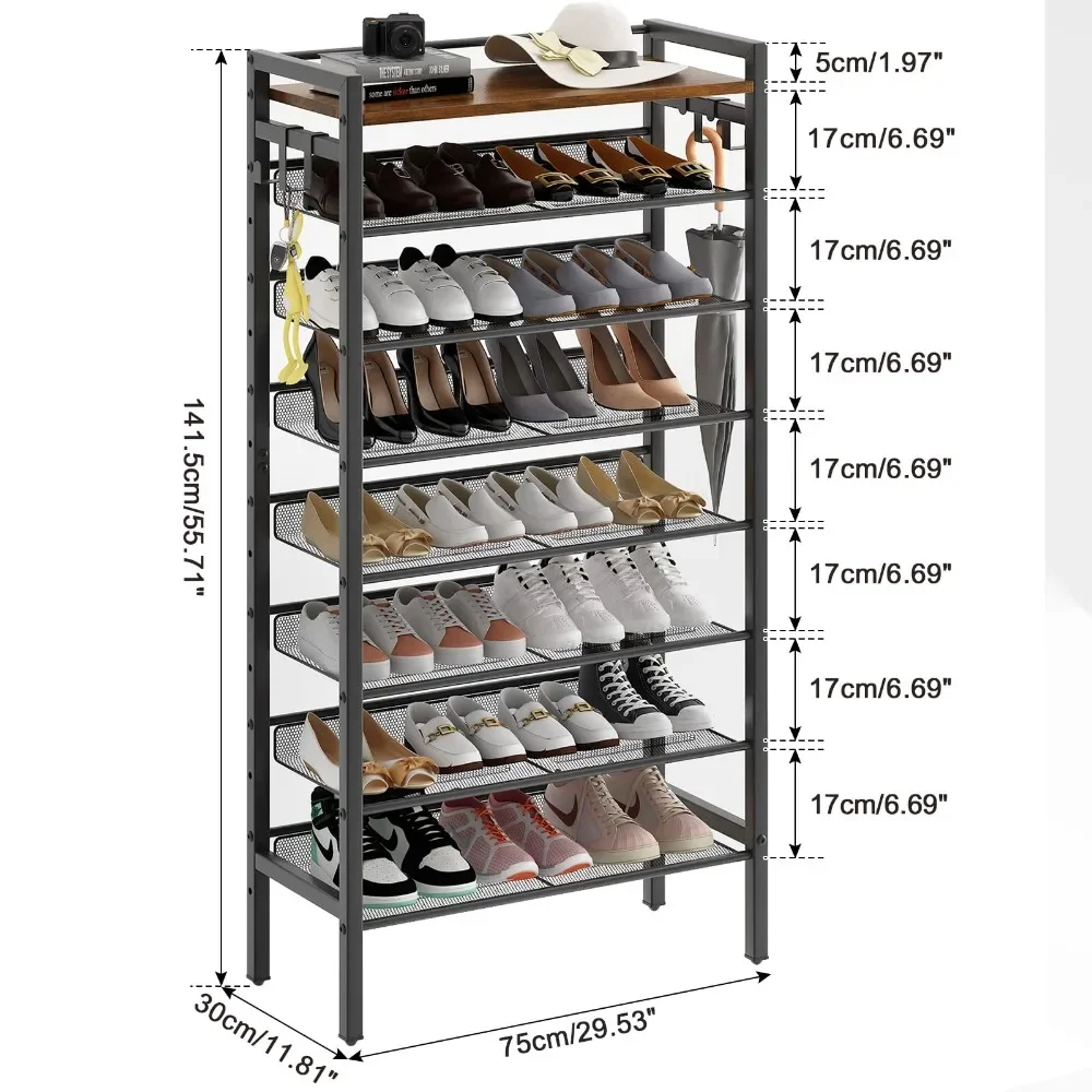 Новая 8-уровневая стойка для обуви полка с плоским и наклонным дизайном 4 крючками