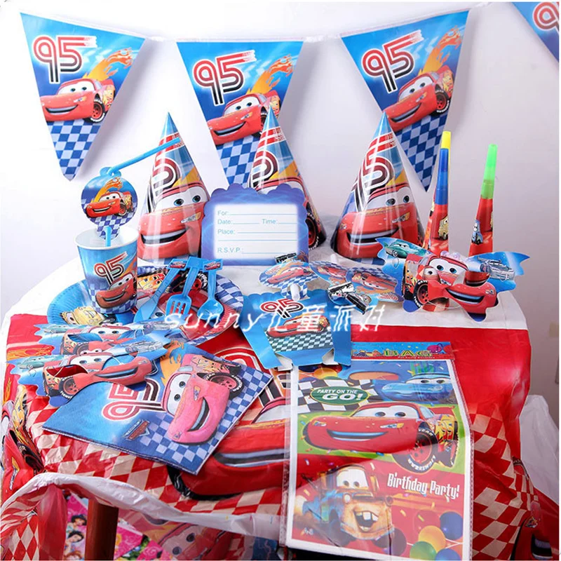 

115 Pcs Cartoon Kids Favors Disney Lightning McQueen Cars Theme Birthday Party Baby Shower Tablecloth Cup Banners Party Supplies