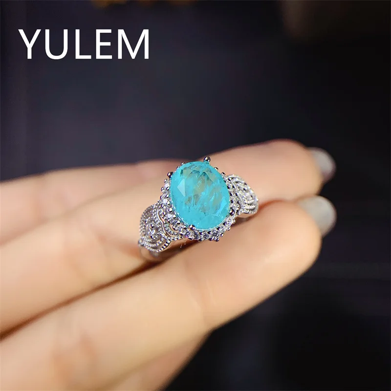 

925 Sterling Silver Ring with Paraiba Tourmaline Gemstone for Charm Lady with Oval Shape 8*10mm Stone Fine Jewelry