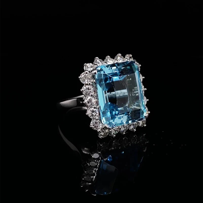 

Huitan Geometric Square Blue Cubic Zirconia Ring Brilliant Wedding Ceremony Party Women's Accessories Gifts Statement Jewelry