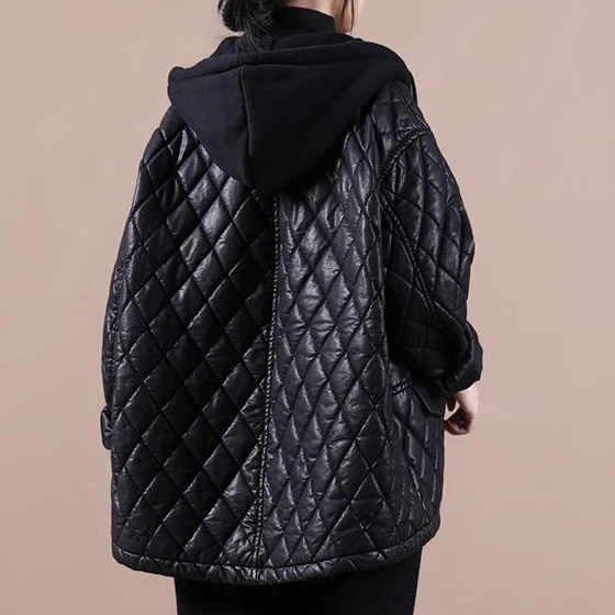 Winter clothes 2022 new women's Korean  loose large size waist drawstring hooded thickened cotton leather PU jacket