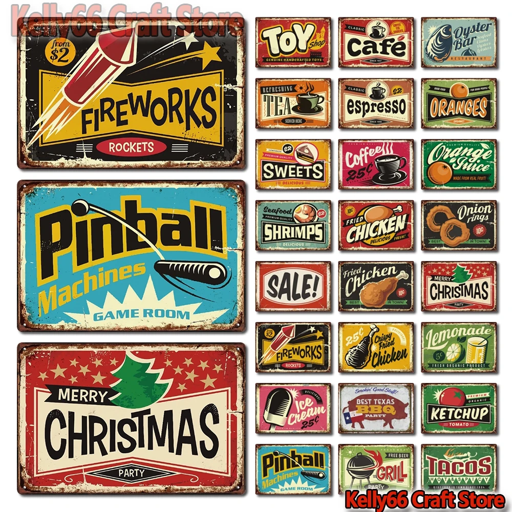 

[ Kelly66 ] Sale Tea Pinball Coffee Christmas Chicken Tin Poster Metal Sign Sport Bar Decor Wall Art Painting 20*30 CM LA-57