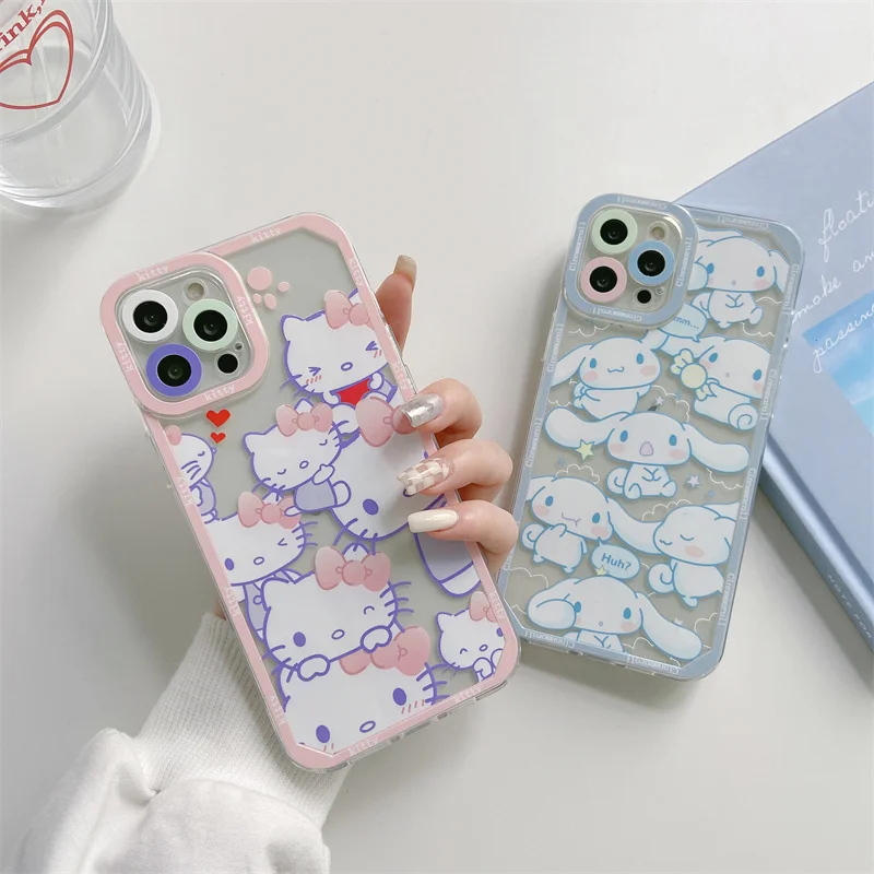 

Cute Cartoon Sanrioed Transparent Phone Case Kawaii Cinnamoroll MyMelody Kuromi Kitty For iPhone13Pro XSMax Phone Case Girl Gift