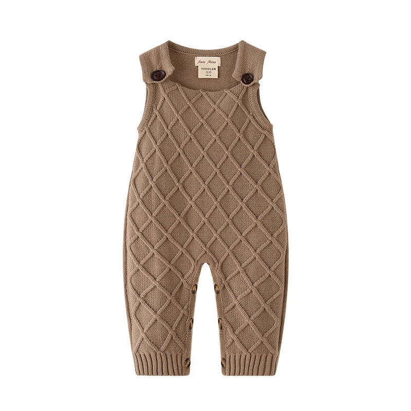 

Baby Rompers Sleeveless One Piece Newborn Boy Girl Knitted Jumpsuits Overalls Autumn Brown Infant Unisex Outfits Toddler Clothes