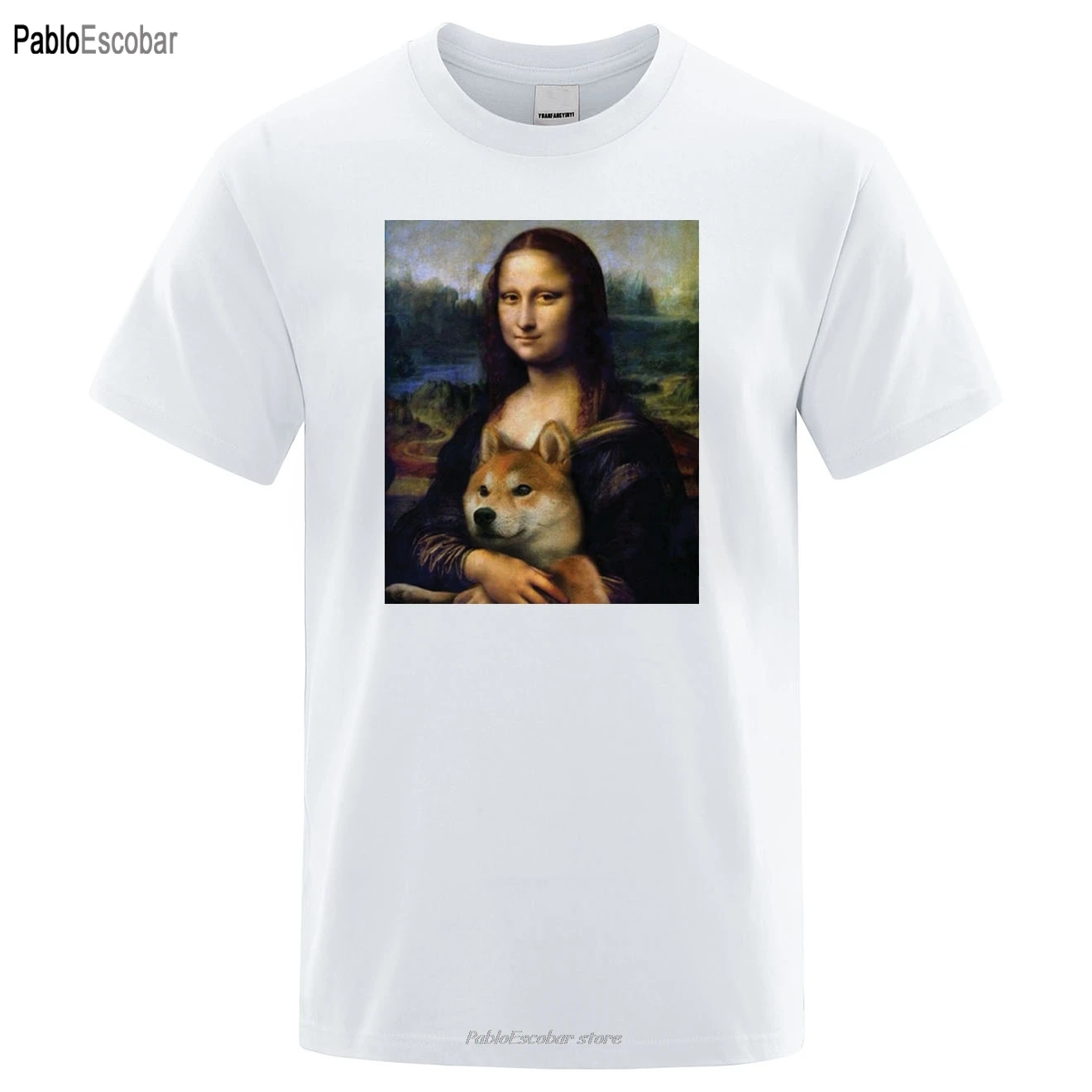 

Mona Lisa Shiba Inu Doge Loose Men T Shirt Summer T-Shirt Fitness Casual Short Sleeve Tee Shirt Cotton Cool Fitness Tops