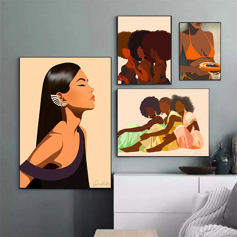 

Nordic Tropical Black Bikini Girl Flower Wall Art Canvas Painting Posters and Prints Wall Art Pictures for Living Room Cuadros