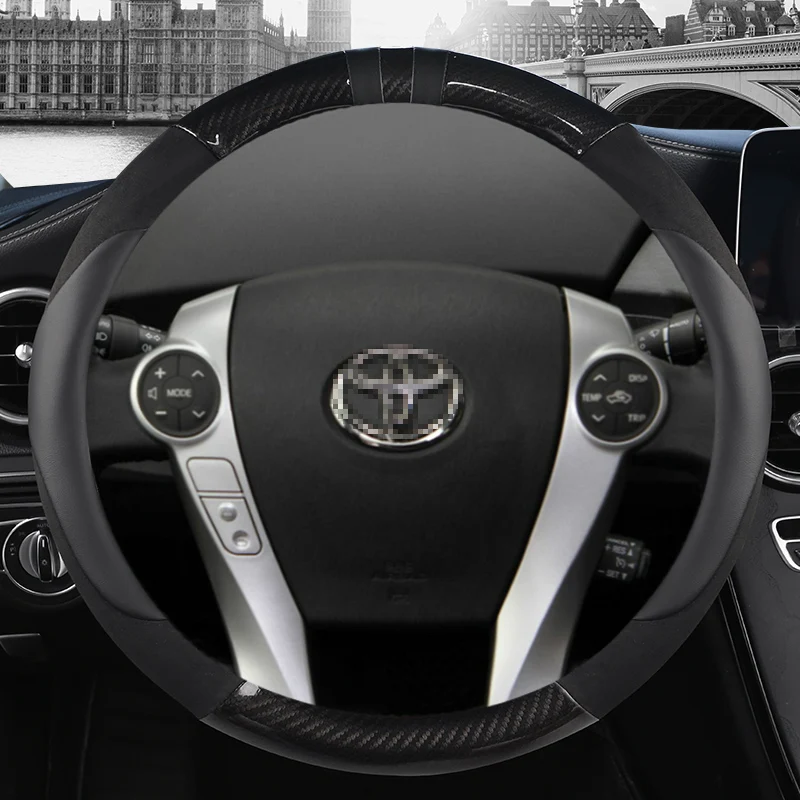 

Carbon Fibre +Leather Car Steering Wheel Cover For Toyota Prius 30 20 Prius V Prius C Prius Prime Massage Auto Accessories