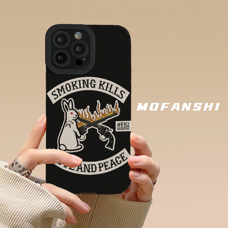 

Cute Cartoon Lens Protection Painted Luxury Brand Rabbits #FR2 Lambskin Frame Phone Case For iPhone11 12 13 Pro XR Xsmax 8 Cover