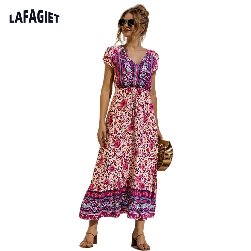 Праздничное женское платье летнее богемное Макси-платье с цветочным принтом в