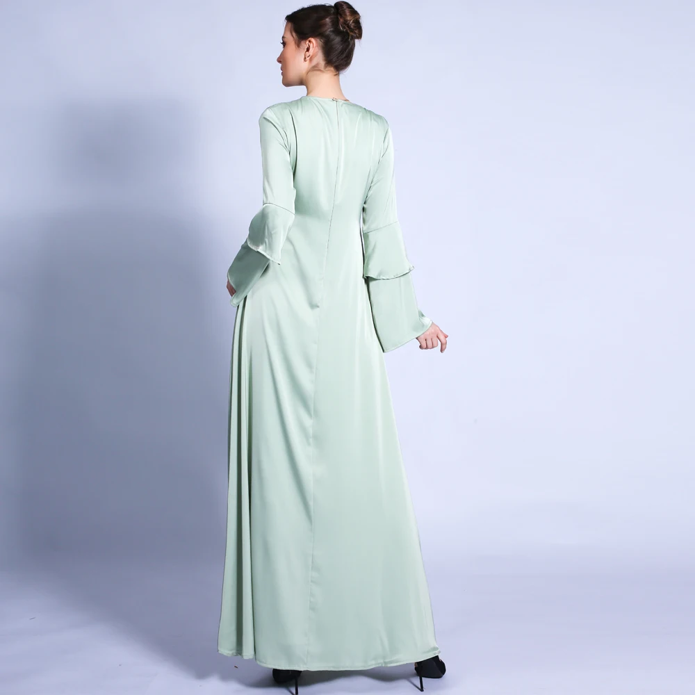 Muslim Fashion Long Abaya Flare Sleeve Dress Maxi Women Fancy Matte Ball Gown Evening Dress for Gorgeous Party