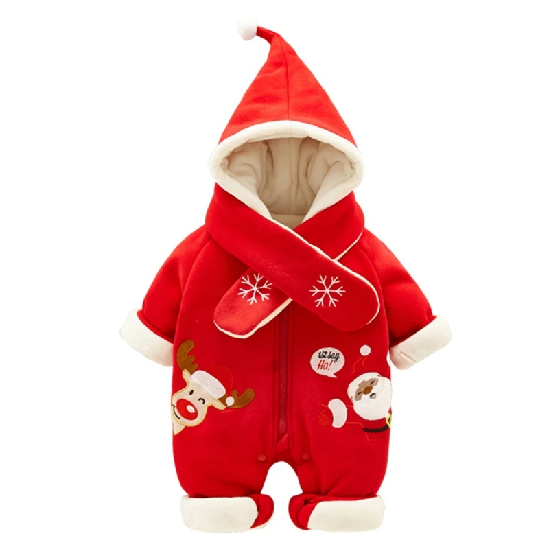 

Практичное хлопковое детское боди с пуговицами, пальто с капюшоном, комбинезоны, верхняя одежда с рождественским рисунком, теплый комбинез...