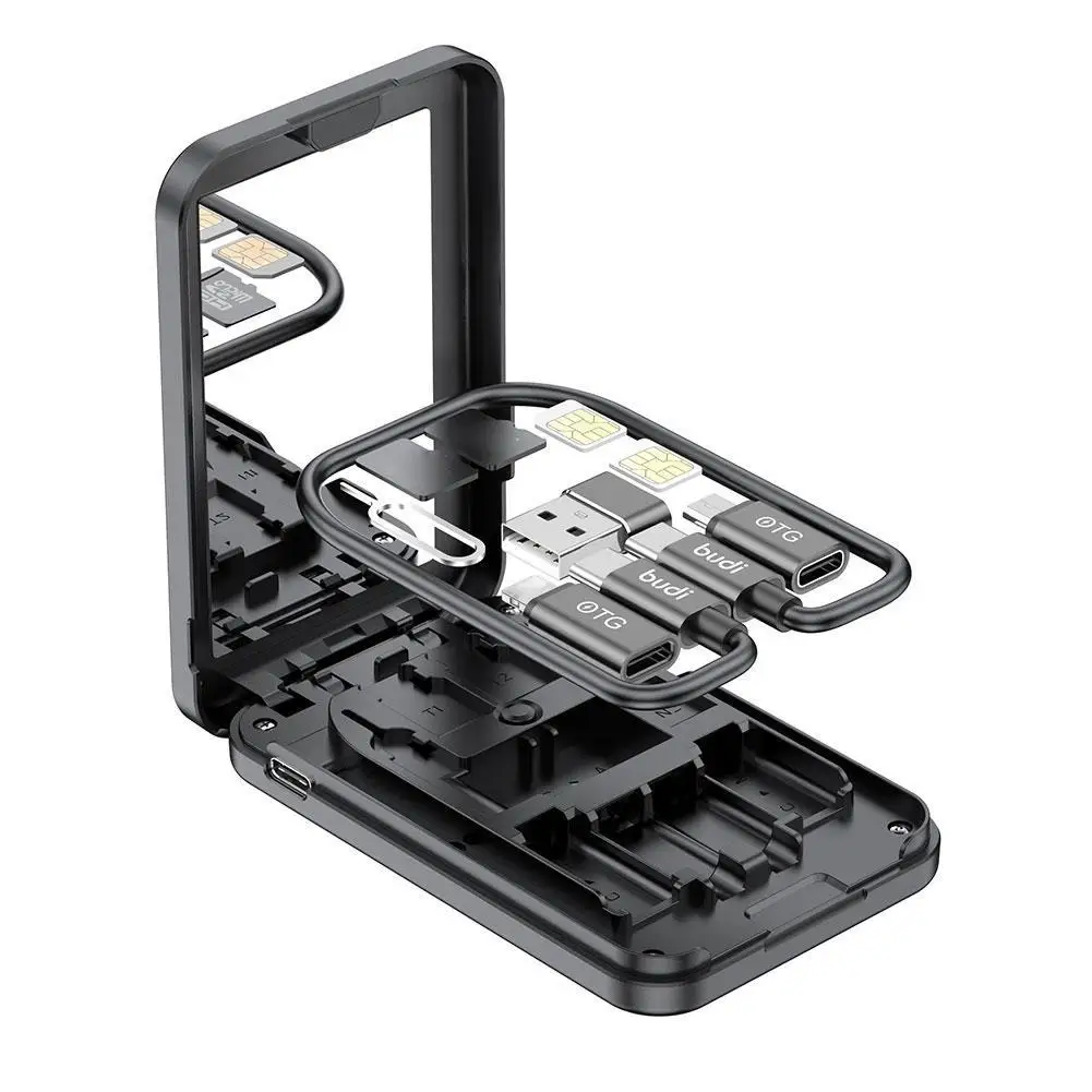 BUDI 14 In 1 Multi-function Box 15W Wireless Chargers Adapter TF Card Data Cable Storage TF Card Reader For IPhone Samsung Mi