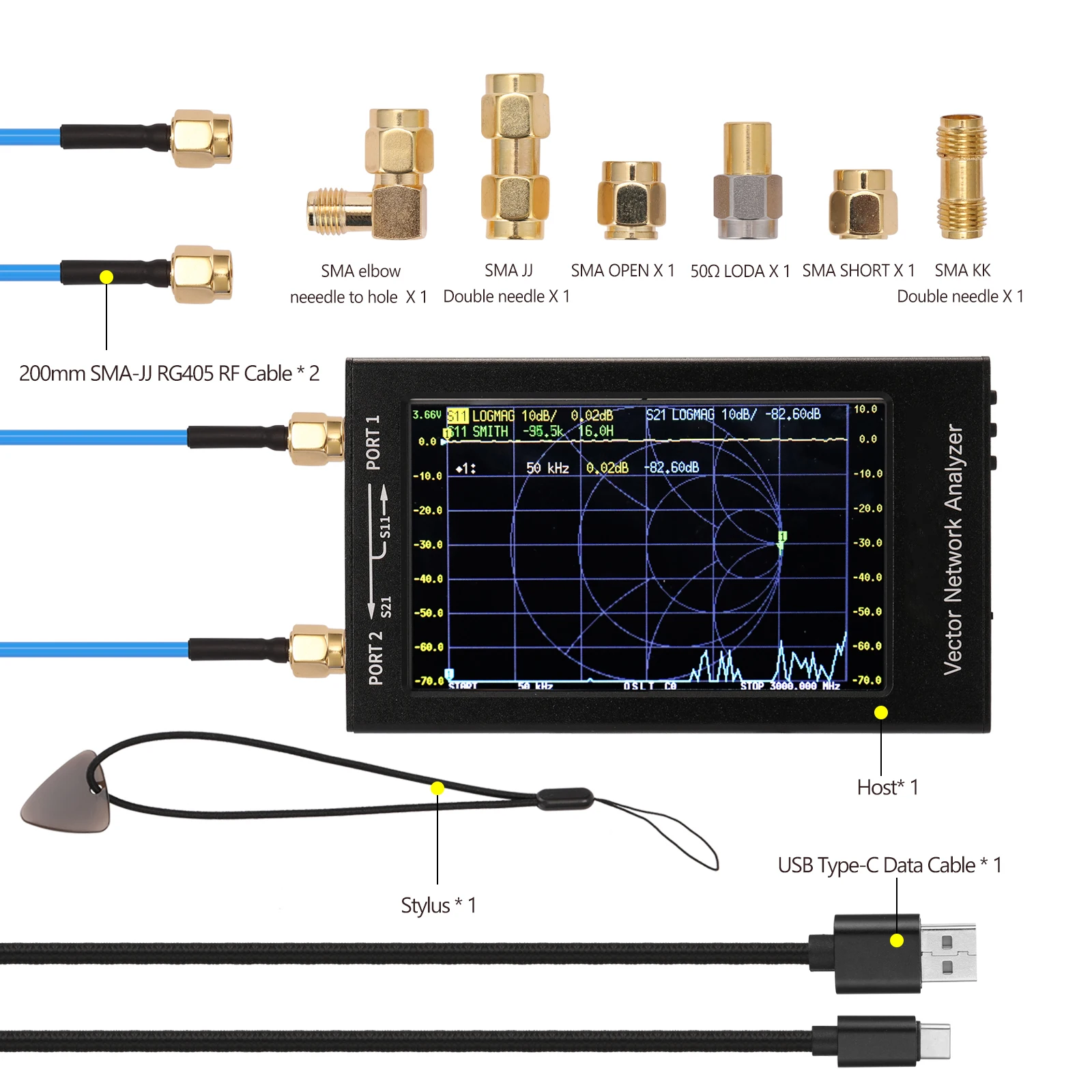 4.3 Inch IPS LCD Display Vector Network Analyzer S-A-A-2 Antenna Short Waves HF VHF UHF |
