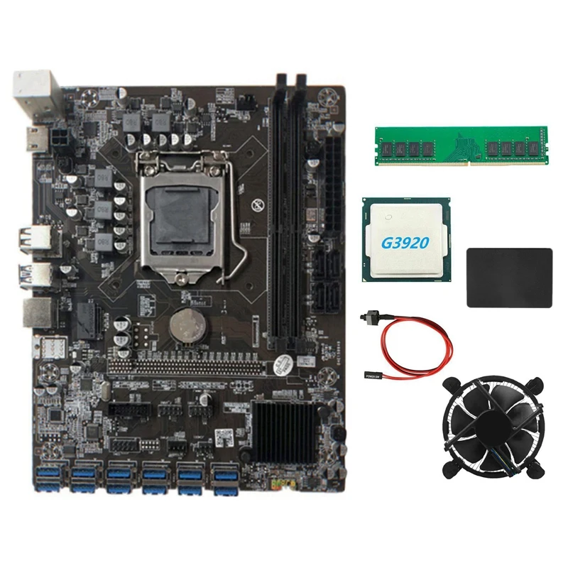 

B250C BTC Miner Motherboard+G3920 Or G3930 CPU CPU+Fan+DDR4 4GB 2666Mhz RAM+128G SSD+Cable 12XPCIE To USB3.0 Graphics Card Slot