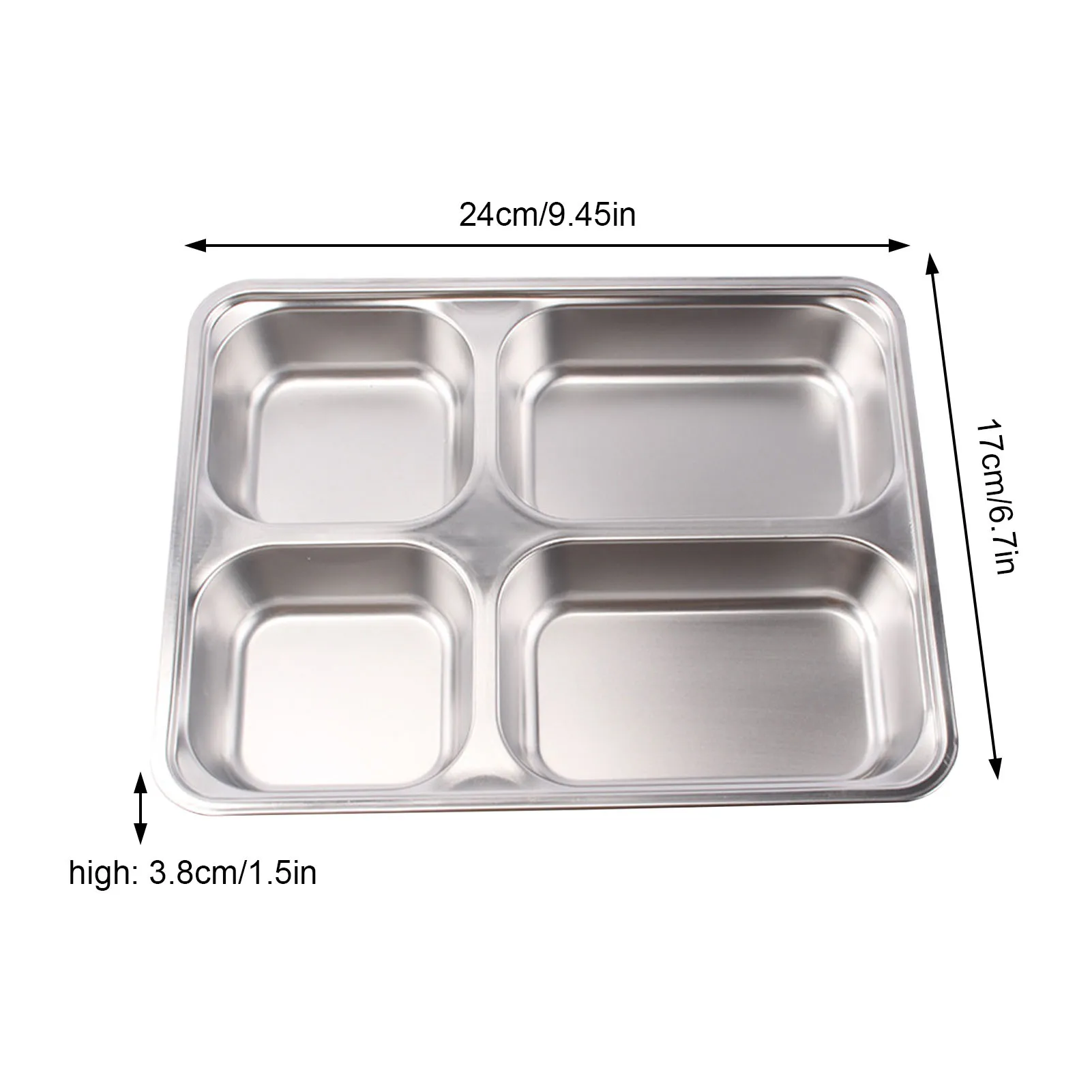 Stainless Steel Divided Tray With 4 Rectangular Compartments Cheap Practical Dinner Plate For School Company Home Camp Kid |