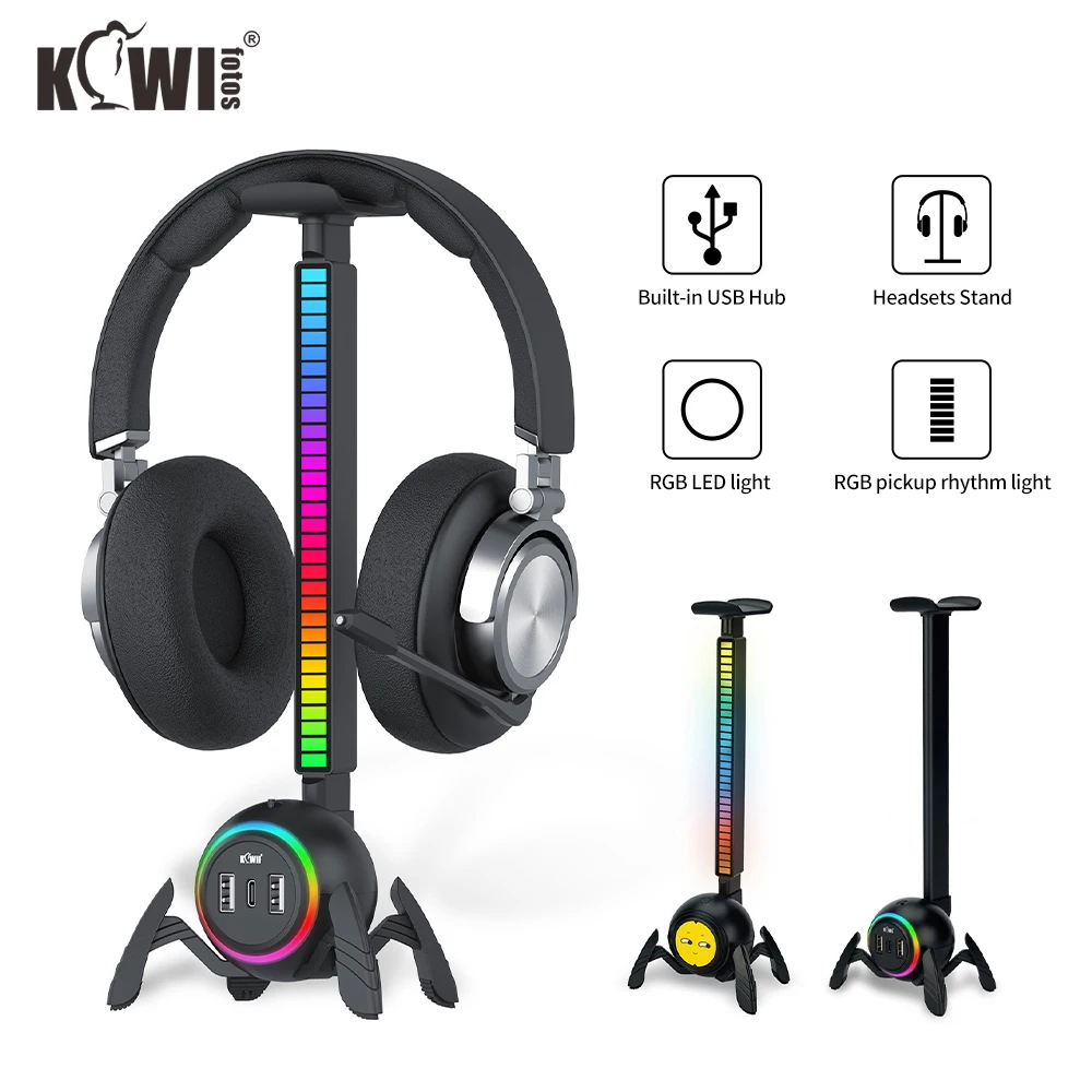 

Headphone Stand Spider Design Headset Holder with RGB Pickup Rhythm Light & Type-C USB Port Headset Stand PC Gaming Accessories