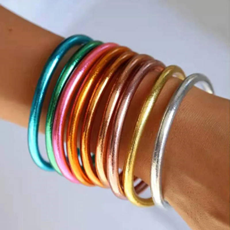 

New Buddha Girl Bracelets for Women Girls Fashion Silicone Bracelet Available All Weather Gold Foil Bangle Jewelry Accessory