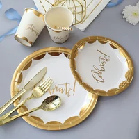 10 guests stamoing gold celebrate disposable tableware lace plates cups happy birthday party decor kids adults