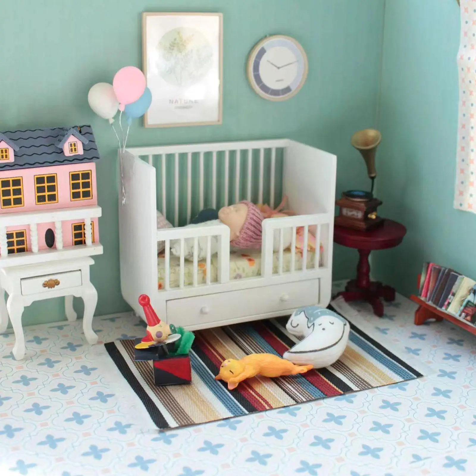

Miniature Baby Bed House Furniture White Wooden Baby Mini Pillows House Bed Accessories Crib 4pcs Cradle With Deco G5c8