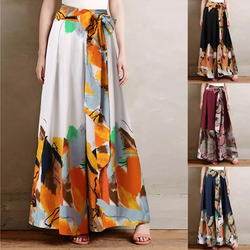 2023 New Women's Spring and Summer Printing Loose Casual Patchwork Bow Wide Leg Casual Pants Women