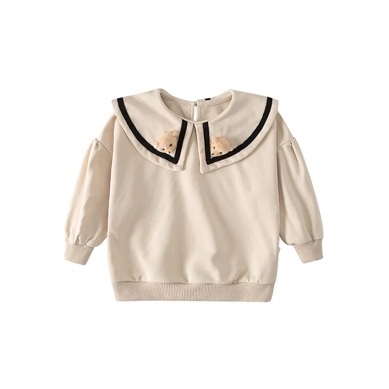 

2-6T Girls College Style Lapel Sweater Tee Tops Baby Child Spring Long Sleeve Turn-Down Collar Cute Outfits Child Casual Tshirt