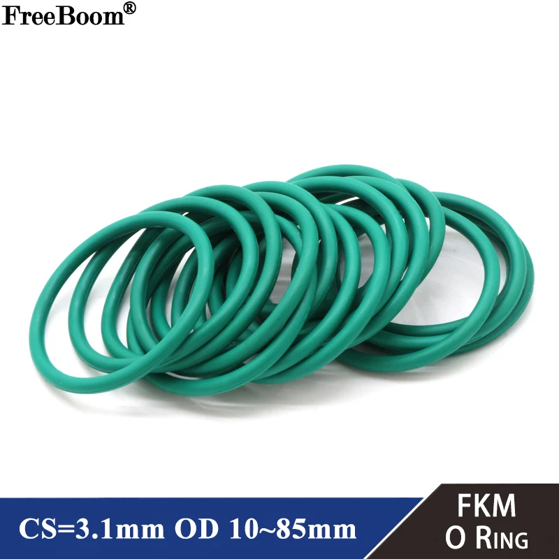 10pcs FKM O Ring CS 3.1mm OD 10~70mm Insulation Oil High Temperature Resistance Fluorine Rubber Sealing Gasket Green