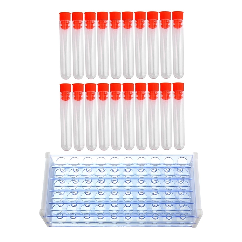 

1X Plastic Test Tube Stand Bracket Rack For 12-13MM Test Tubes 50 Hole Positions & 20 Pcs Non-Completed Plastic Test Tubes Lab T
