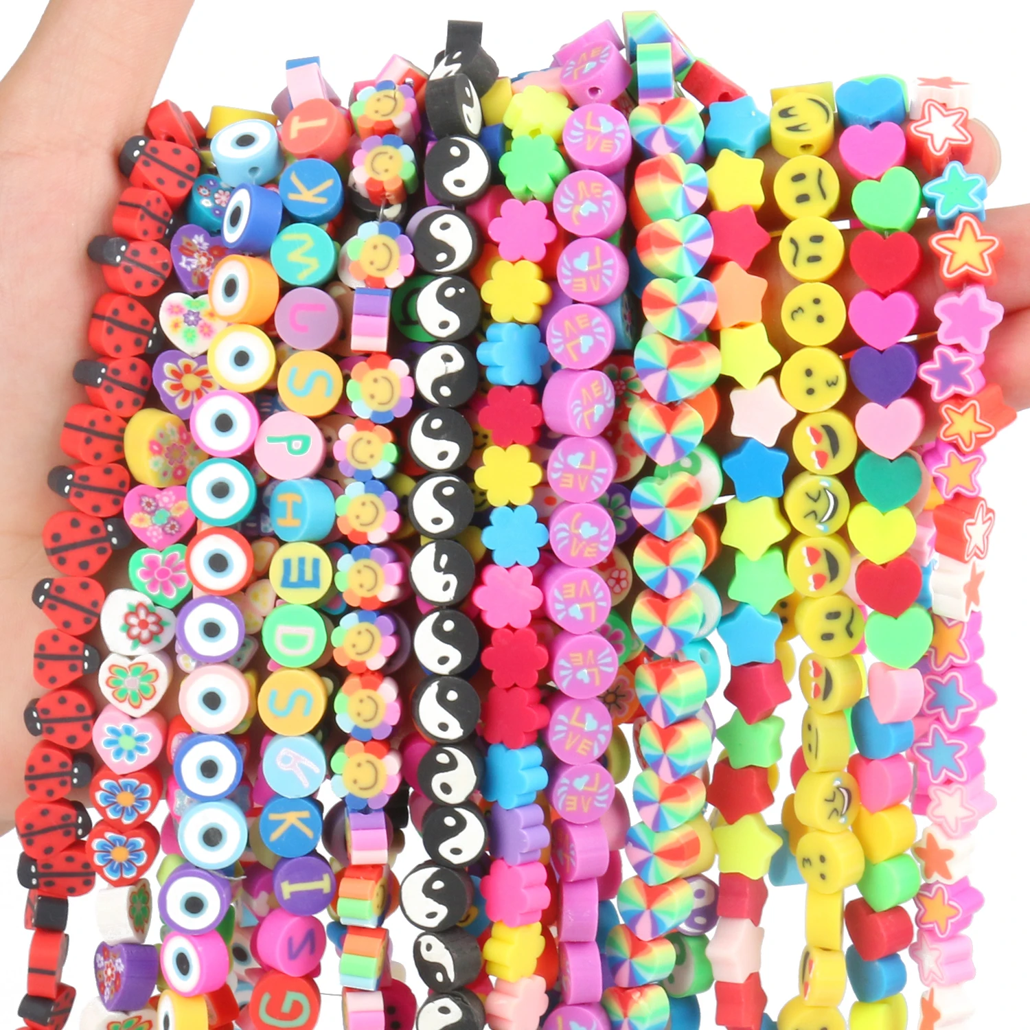 

50/100/200pcs Fashion Polymer Clay Beads Charms Heart Smiley Star Cartoon Shape Beads For Jewelry Making Diy Kids Handmade