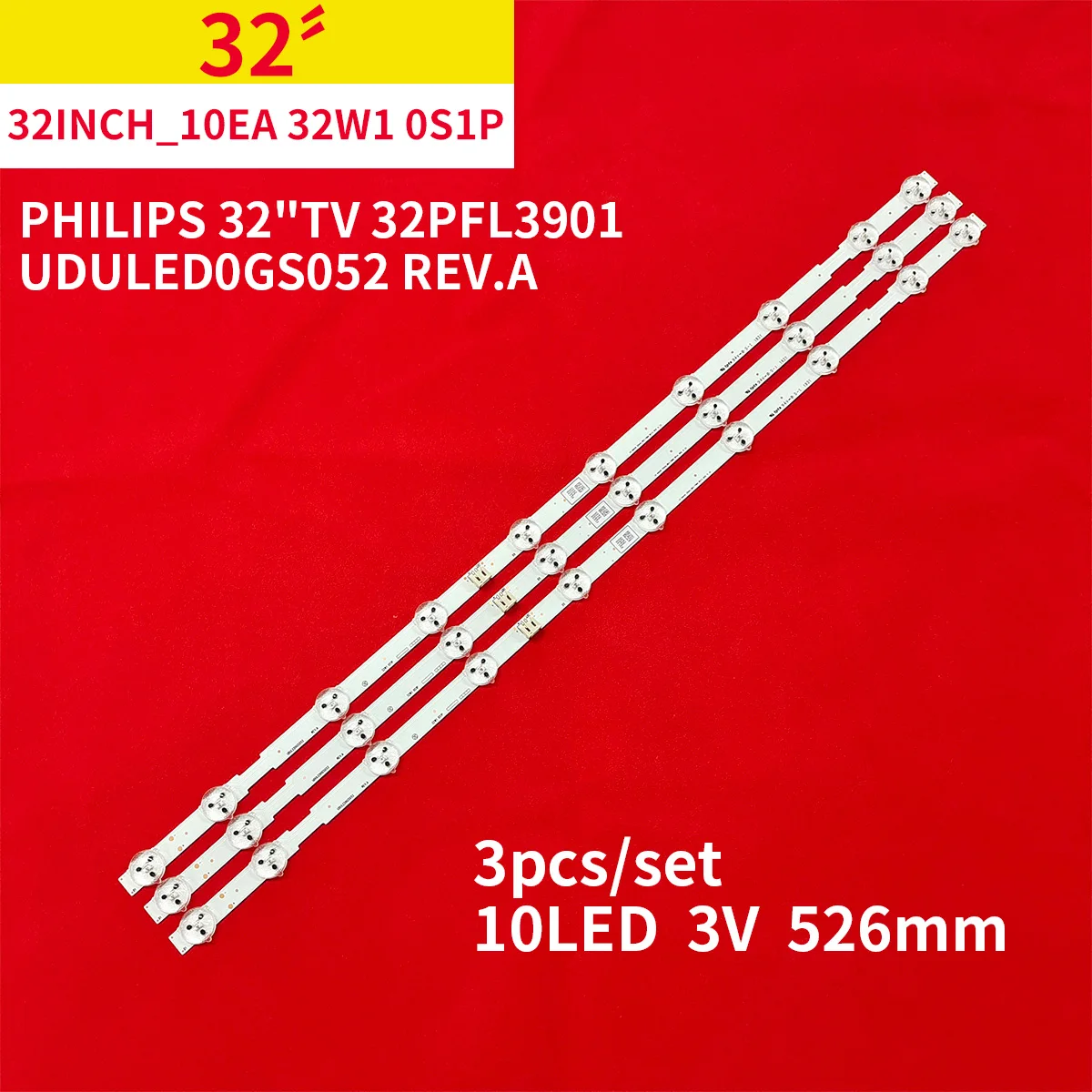 3Pcs Led Backlight Strip 10 Lamps for Philips 32"TV 32PFL390