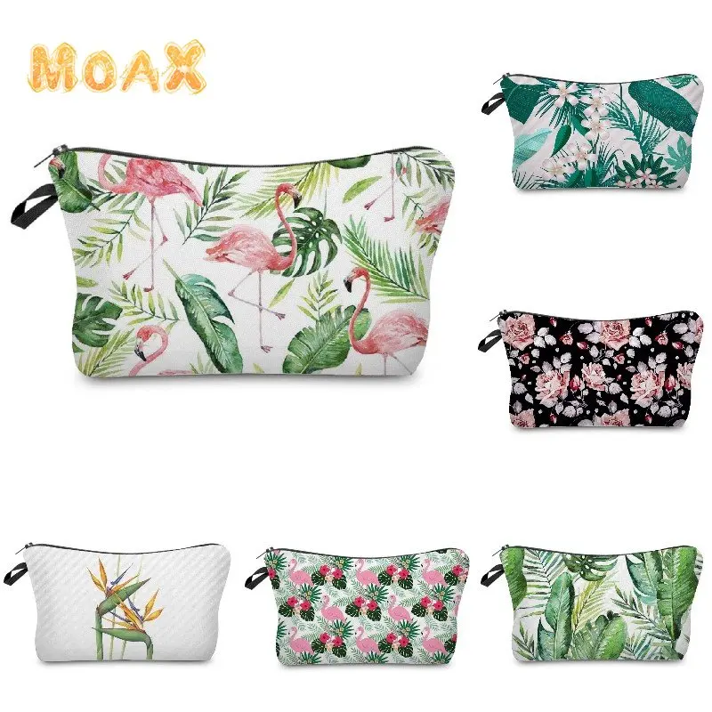 

Floral Plant Print Cosmetic Bag Women Eco Reusable Makeup Bags Gift Canvas Travel Organizer Storage Handbag Zipper Small Purse